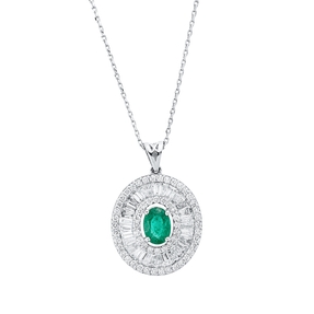 Collier aus 750 Weißgold Smaragd 0,84ct grün 88 Diamanten 1,5ct L:45,7cm