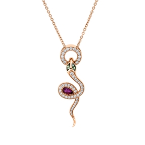 Collier Schlange 750 Rotgold 3 Tsavorithe 0,41ct grün 45 Brillanten 0,29ct F-VSI