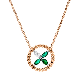 Collier aus 750 Gold weiß/rot 3 Smaragde 0,29ct grün mit Diamant L:43,2cm