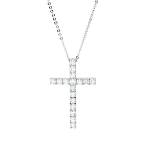 Collier Kreuz aus 750 Gold Weißgold 17 Brillanten 0,86ct TW-PI L:40cm