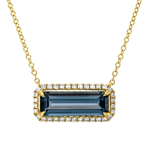 Collier aus 750 Gelbgold Topas 2,6ct London Blue 34 Brillanten 0,2ct TW-SI L:43,2cm