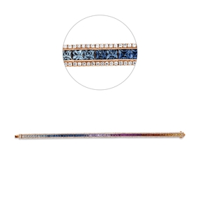 Armband aus 750 Rotgold 63 Saphire 6,2ct mehrfarbig 314 Brillanten 1,15ct TW-SI Armband aus 750 Rotgold 63 Saphire 6,2ct mehrfarbig 314 Brillanten 1,15ct TW-SI