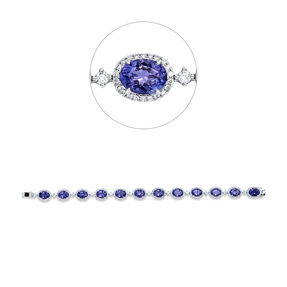 Armband aus 750 Weißgold 12 Tansanite 15,3ct blau 279 Diamanten 1,7ct TW-SI