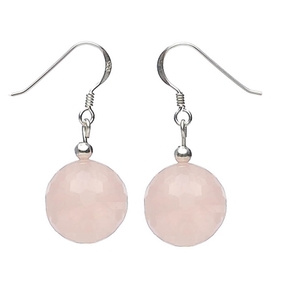 Ohrringe Ohrhänger aus echtem Rosenquarz & 925 Silber Ø14mm facettiert Damen
