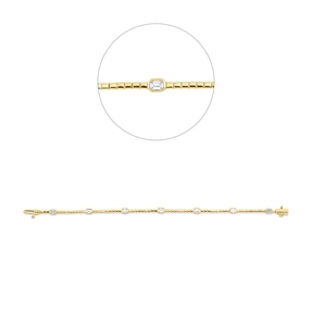 Armband aus 750 Gelbgold 7 Diamanten Smaragd-Schliff 1,42ct TW-SI B:3,9mm L:18cm
