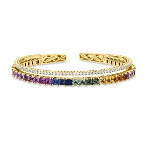 Armreif aus 585 Gelbgold 43 Saphire 8,96ct mehrfarbig 85 Brillanten 1,23ct TW-SI