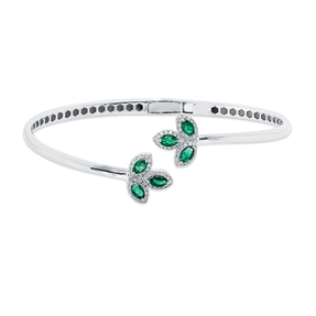 Armreif 750 Weißgold 6 Smaragde 0,68ct grün 84 Brillanten 0,23ct F-VSI 44x57mm