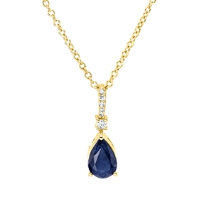 Collier Tropfen aus 750 Gelbgold Saphir 0,58ct blau 6 Diamanten 0,03ct TW-SI L:45cm Collier Tropfen aus 750 Gelbgold Saphir 0,58ct blau 6 Diamanten 0,03ct TW-SI L:45cm
