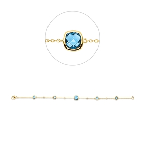 Armband 750 Gelbgold 5 Topase 3,31ct blau 4 Brillanten 0,06ct TW-SI B:7,2mm L:19cm