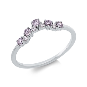 Ring aus 750 Weißgold 4 Brillanten 0,05ct TW-SI 5 Brillanten 0,19ct pink B:4,3mm