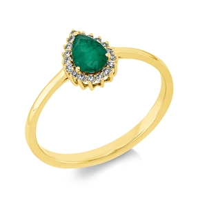 Ring Tropfen aus 750 Gelbgold Smaragd 0,45ct 18 Diamanten 0,09ct TW-SI B:9mm