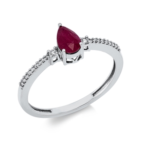Ring Tropfen aus 750 Weißgold Rubin 0,56ct rot 20 Diamanten 0,08ct TW-SI B:6,4mm
