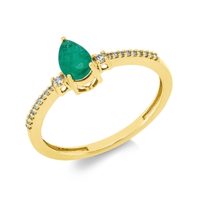 Ring Tropfen 750 Gelbgold Smaragd 0,48ct grün 20 Diamanten 0,08ct TW-SI B:6,2mm