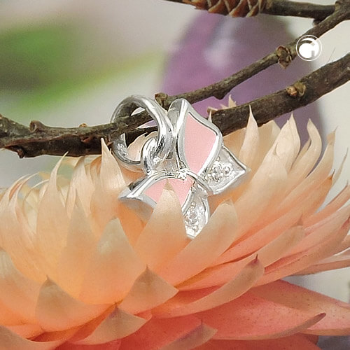 Anhänger 7x8mm Schmetterling rosa lackiert mit Zirkonia 925 Silber
