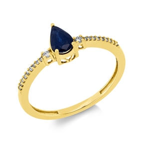 Ring Tropfen aus 750 Gelbgold Saphir 0,5ct blau 20 Diamanten 0,08ct TW-SI B:6,7mm