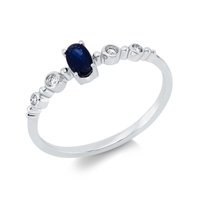 Ring aus 750 Weißgold Saphir 0,23ct blau 4 Diamanten 0,05ct TW-SI B:5mm 4er-Krappe
