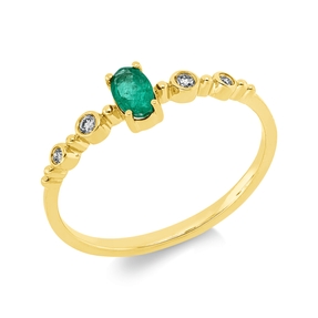 Ring aus 750 Gelbgold Smaragd 0,22ct grün 4 Diamanten 0,05ct TW-SI B:5,1mm
