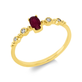 Ring aus 750 Gelbgold Rubin 0,28ct rot 4 Diamanten 0,05ct TW-SI B:5,1mm 4er-Krappe