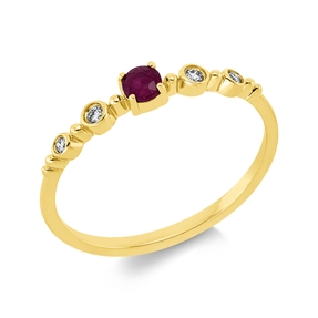 Ring aus 750 Gelbgold Rubin 0,14ct rot 4 Diamanten 0,05ct TW-SI B:2,8mm 4er-Krappe