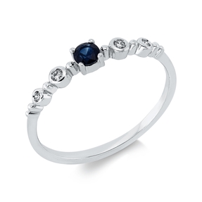 Ring aus 750 Weißgold Saphir 0,27ct blau 4 Diamanten 0,05ct TW-SI B:3mm 4er-Krappe