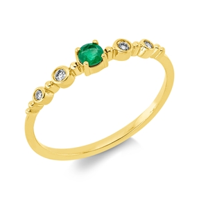 Ring aus 750 Gelbgold Smaragd 0,1ct grün 4 Diamanten 0,05ct TW-SI B:3mm 4er-Krappe