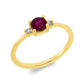 Ring aus 750 Gold Gelbgold Rubin 0,6ct 2 Brillanten 0,05ct TW-SI B:4,5mm 4er-Krappe Ring aus 750 Gold Gelbgold Rubin 0,6ct 2 Brillanten 0,05ct TW-SI B:4,5mm 4er-Krappe