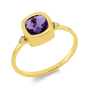 Ring aus 750 Gelbgold Amethyst 0,82ct lila 2 Brillanten 0,03ct TW-SI B:8,1mm