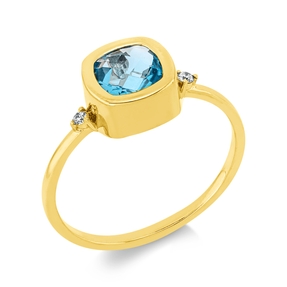 Ring aus 750 Gelbgold Topas 0,87ct blau 2 Brillanten 0,03ct TW-SI B:8mm