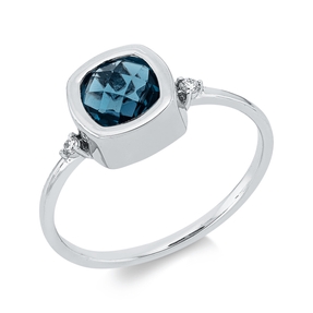 Ring aus 750 Weißgold Topas 0,96ct London Blue 2 Brillanten 0,03ct TW-SI B:9mm