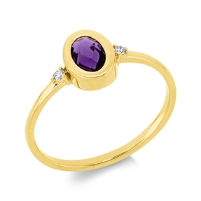 Ring aus 750 Gelbgold Amethyst 0,47ct lila 2 Brillanten 0,03ct TW-SI B:7,8mm
