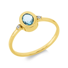 Ring aus 750 Gelbgold Topas 0,45ct blau 2 Brillanten 0,03ct TW-SI B:7,9mm