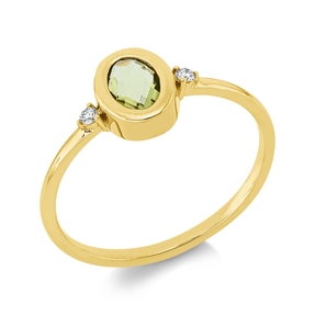 Ring aus 750 Gold Gelbgold Peridot 0,4ct 2 Brillanten 0,03ct TW-SI B:7,6mm