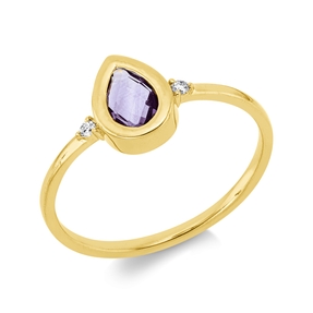Ring Tropfen 750 Gelbgold Amethyst 0,32ct lila 2 Brillanten 0,03ct TW-SI B:8,3mm