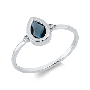 Ring Tropfen 750 Weißgold Topas 0,46ct London Blue 2 Brillanten 0,03ct TW-SI B:8mm