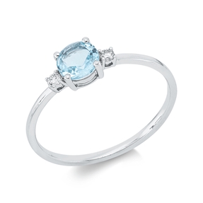 Ring aus 750 Weißgold Aquamarin 0,48ct blau 2 Brillanten 0,05ct TW-SI B:5,1mm