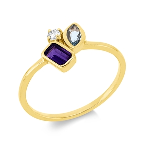 Ring aus 750 Gelbgold 2 Aquamarine 0,45ct blau Brillant 0,06ct TW-SI B:8,6mm