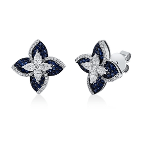 Ohrstecker aus 750 Weißgold 80 Saphire 0,6ct blau 74 Diamanten 0,85ct F-VSI