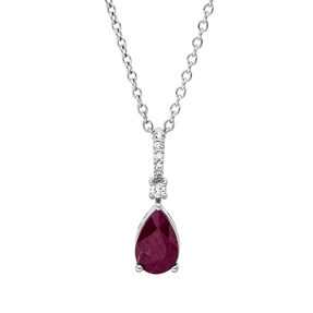 Collier Tropfen aus 750 Weißgold Rubin 0,5ct rot 6 Diamanten 0,03ct TW-SI L:45cm