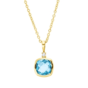 Collier aus 750 Gelbgold Topas 0,94ct blau Brillant 0,02ct TW-SI L:45cm