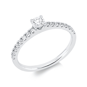Ring aus 750 Gold Weißgold 17 Diamanten 0,44ct TW-SI B:3,7mm 4er-Krappe
