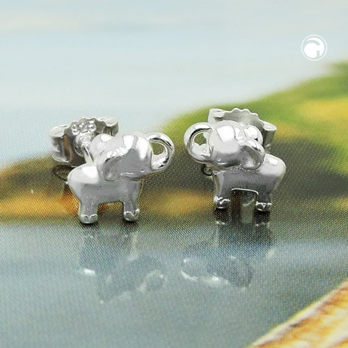Ohrstecker Ohrringe 6x7mm kleiner Elefant glänzend 925 Silber