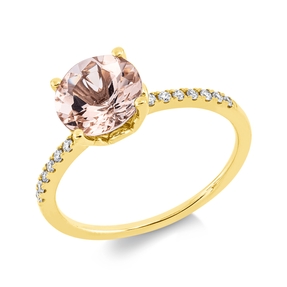 Ring aus 750 Gold Gelbgold Morganit 1,68ct 14 Diamanten 0,11ct TW-SI B:8mm