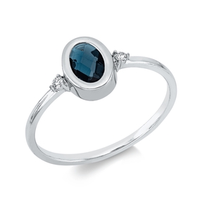 Ring aus 750 Weißgold Topas 0,49ct London Blue 2 Brillanten 0,03ct TW-SI B:8mm