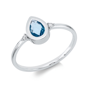 Ring Tropfen aus 750 Weißgold Topas 0,5ct blau 2 Brillanten 0,03ct TW-SI B:8,2mm