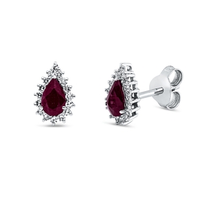 Ohrstecker Tropfen aus 750 Weißgold 2 Rubine 0,58ct rot 32 Diamanten 0,16ct TW-SI