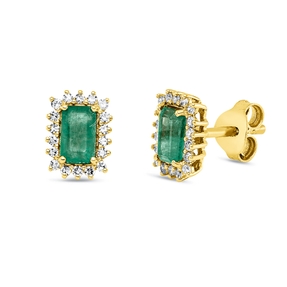 Ohrstecker 750 Gelbgold 2 Smaragde 0,6ct grün 36 Diamanten 0,14ct TW-SI 7,7x5,8mm
