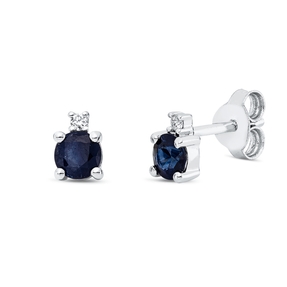 Ohrstecker 750 Weißgold 2 Saphire 0,63ct blau 2 Brillanten 0,03ct TW-SI 5,5x4mm
