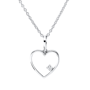 Collier Herz aus 750 Gold Weißgold Brillant 0,02ct TW-SI L:45cm 4er-Krappe