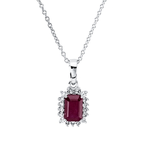 Collier aus 750 Weißgold Rubin 0,64ct rot 18 Diamanten 0,11ct TW-SI L:45cm