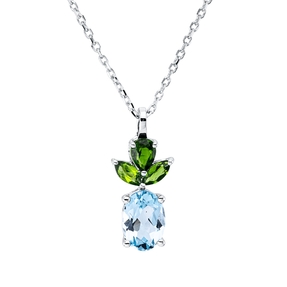Collier aus 750 Gold Weißgold 4 Diopside 1,32ct grün L:45cm